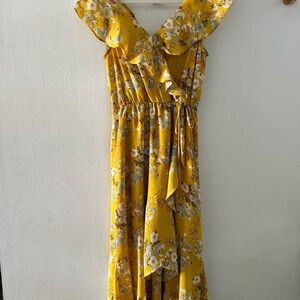 Socialite Mustard Floral Asymmetrical Dress